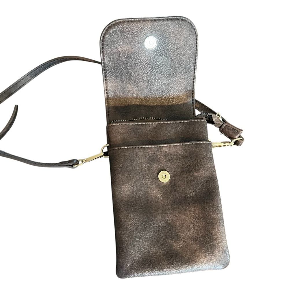 Bostanten brown faux leather adjustable crossbody bag gold hardware - Picture 5 of 14